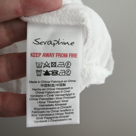 Seraphine Maternity Confetti Fleck White Woven Drop Waist Blouse Button Front 6 - Picture 11 of 16